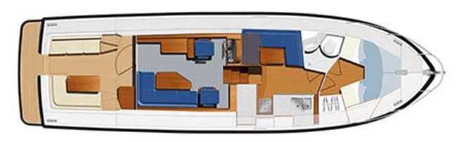 Interior layout of the aft cockpit version of Seaward Nelson 42 E16 motor yacht © William Rhys-Jones